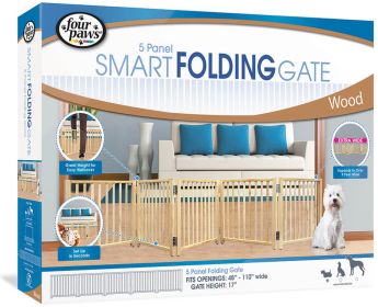 Four Paws 5 Panel Smart Folding Wood Pet Gate Extra Wide