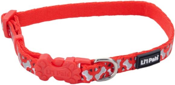 Lil Pals Reflective Collar Red with Bones (Option: 6-8"L x 3/8"W Lil Pals Reflective Collar Red with Bones)