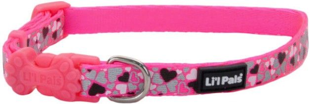 Lil Pals Reflective Collar Pink with Hearts (Option: 6-8"L x 3/8"W Lil Pals Reflective Collar Pink with Hearts)