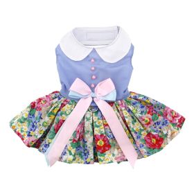Blue and White Pastel Pearls Floral Dress with Matching Leash (Color: , size: X-Small)