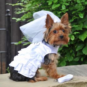 Dog Harness Wedding Dress with Veil and Matching Leash (Color: , size: XX-Small)