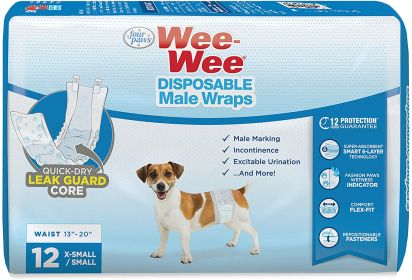 Four Paws Wee Wee Disposable Male Dog Wraps X-Small/Small (Option: 96 count (8 x 12 ct) Four Paws Wee Wee Disposable Male Dog Wraps X-Small/Small)