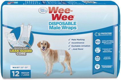 Four Paws Wee Wee Disposable Male Dog Wraps Medium/Large (Option: 12 count Four Paws Wee Wee Disposable Male Dog Wraps Medium/Large)