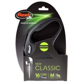 Flexi New Classic Retractable Cord Leash Black (Option: Medium - 16' long Flexi New Classic Retractable Cord Leash Black)