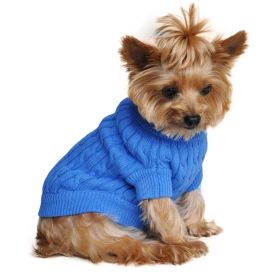 Combed Cotton Cable Knit Dog Sweater (Color: Riverside Blue, size: 3X-Large)