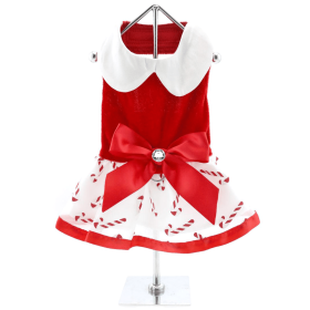 Holiday Dog Harness Dress (Color: Candy Canes, size: X-Large)