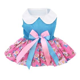 Pink and Blue Plumeria Floral Dog Dress (Color: , size: X-Large)