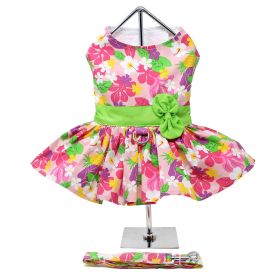 Pink Hawaiian Floral Dog Harness Dress with Matching Leash (Color: , size: X-Large)