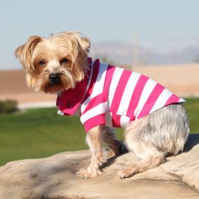 Striped Dog Polo (Color: Pink Yarrow and White, size: 2X-Large)