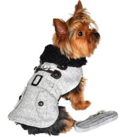 Grey Herringbone Designer Harness Coat and Matching Leash (Color: , size: large)