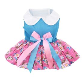 Pink and Blue Plumeria Floral Dog Dress (Color: , size: large)