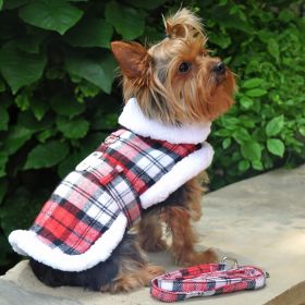 Sherpa-Lined Dog Harness Coat (Color: Red & White Plaid, size: large)
