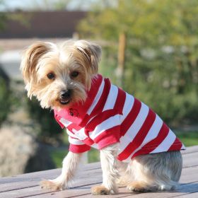 Striped Dog Polo (Color: Flame Scarlet Red and White, size: X-Large)