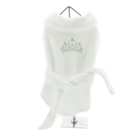 White Silver Tiara Cotton Dog Bathrobe by Doggie Design (Color: , size: large)