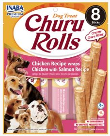 Inaba Churu Rolls Dog Treat Chicken Recipe wraps Chicken with Salmon Recipe (Option: 8 count Inaba Churu Rolls Dog Treat Chicken Recipe wraps Chicken with Salmon Recipe)