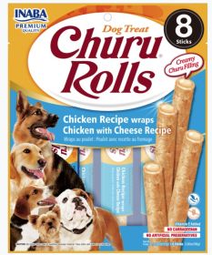 Inaba Churu Rolls Dog Treat Chicken Recipe wraps Chicken with Cheese Recipe (Option: 8 count Inaba Churu Rolls Dog Treat Chicken Recipe wraps Chicken with Cheese Recipe)
