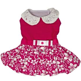 Pink Hibiscus Dog Dress with Matching Leash (Color: , size: small)