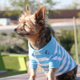 Striped Dog Polo (Color: Blue Niagara and White, size: medium)