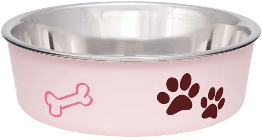 Loving Pets Light Pink Stainless Steel Dish With Rubber Base (Option: Small - 1 count Loving Pets Light Pink Stainless Steel Dish With Rubber Base)