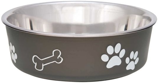 Loving Pets Bella Bowl with Rubber Base Steel and Espresso (Option: Small - 1 count Loving Pets Bella Bowl with Rubber Base Steel and Espresso)