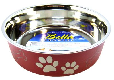 Loving Pets Merlot Stainless Steel Dish With Rubber Base (Option: Medium - 1 count Loving Pets Merlot Stainless Steel Dish With Rubber Base)