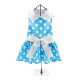Blue Polka Dot Dog Dress with Matching Leash (Color: , size: medium)