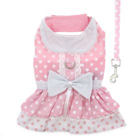Polka Dot and Lace Dog Dress Set with Leash (Color: Pink, size: medium)