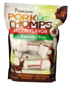 Pork Chomps Bacon Flavor Porkskin Bones Medium (Option: 24 count (3 x 8 ct) Pork Chomps Bacon Flavor Porkskin Bones Medium)
