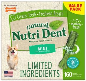 Nylabone Natural Nutri Dent Fresh Breath Limited Ingredients Mini Dog Chews (Option: 320 count (2 x 160 ct) Nylabone Natural Nutri Dent Fresh Breath Limited Ingredients Mini Dog Chews)